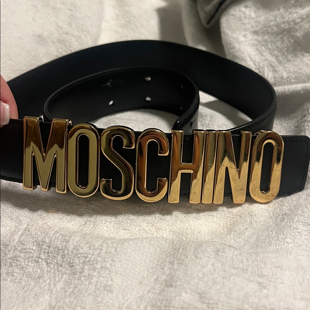 Moschino Black Belt with Gold Lettering